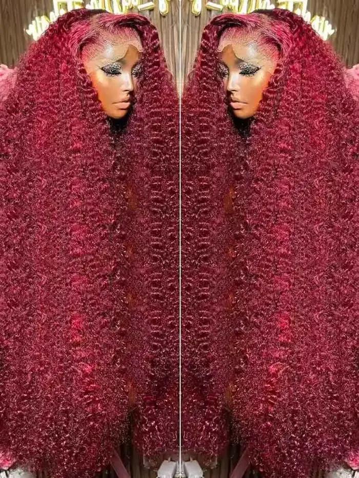 99J bordeaux 250 densité 13x4 HD dentelle avant perruques cheveux humains vin rouge 30 pouces vague
