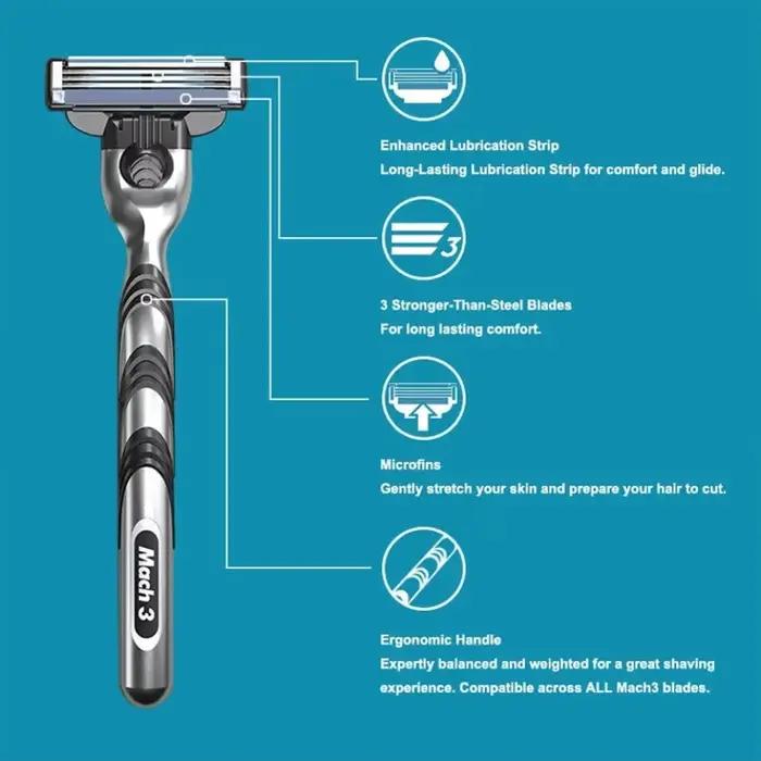 Rasoir Gillette MACH 3 pour homme, 3 lames, rasage rapide et lisse, rasoir manuel pour homme, rasoir