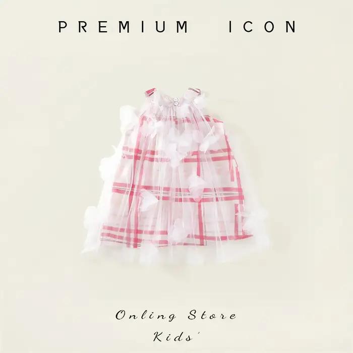 Robe à carreaux Nouveauté Été 2026, Robe-veste en maille à nœuds pour enfants de petite et moyenne t