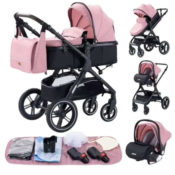 Poussette bébé, siège réversible 3-en-1 avec mode couché, poussette pliable pour nourrisson, frein à