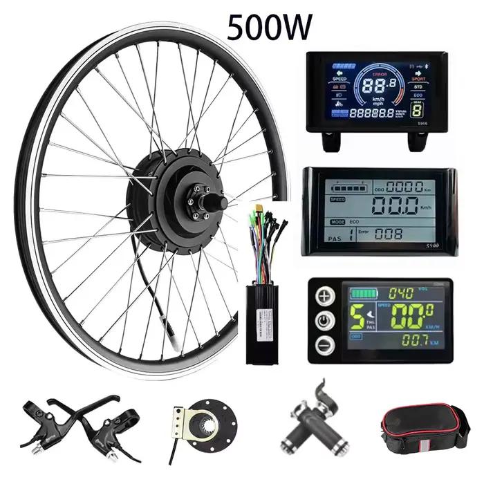Kit de roue à moteur électrique 36V 48V 500W pour vélo avant transformation en vélo électrique robuste sans balais pour déplacements silencieux et fluides