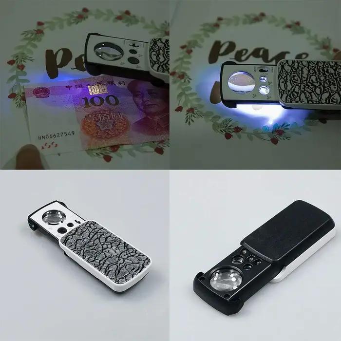 Loupe de bijoux avec lumière UV LED 30X 60X 90X, Loupe oculaire de bijoutier pliable pour pierres pr