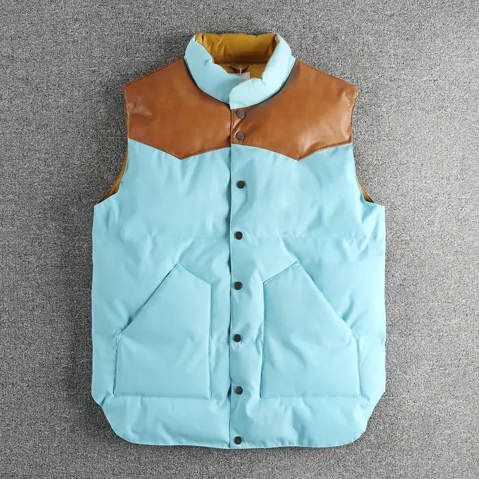 Gilet sans manches en laine de soie pour hommes, gilet épissé en PU, haut léger et chaud, tendance r