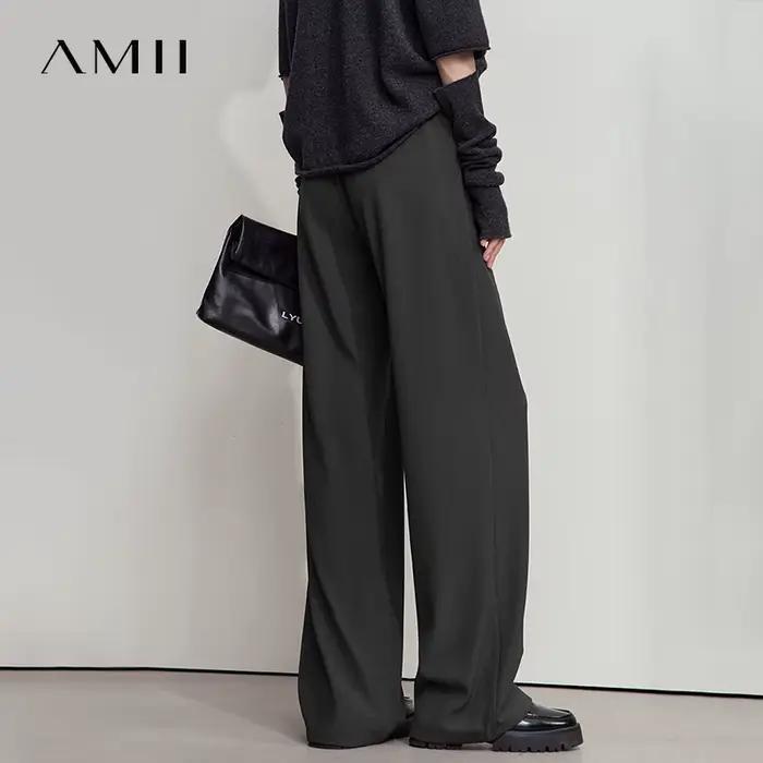 AMII 2025 automne femmes pantalon ample décontracté à lacets élastique jambe large pantalon droit so