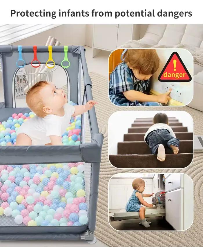 Parc pour bébé, barrière de sécurité pour enfant avec boîte à balles, anneau de tirage, aire de jeux