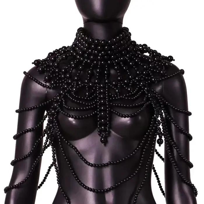 Chaîne de corps en perles tissées à la main, fausses perles, pompon perlé, chaîne de corps élégante,