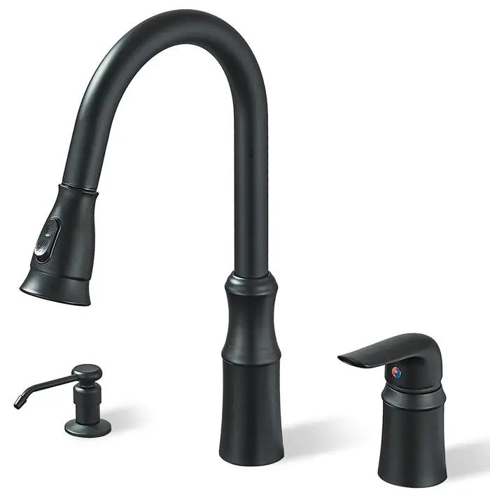 Robinet d'évier de cuisine, robinets de cuisine à 3 trous avec pulvérisateur extractible, robinets d