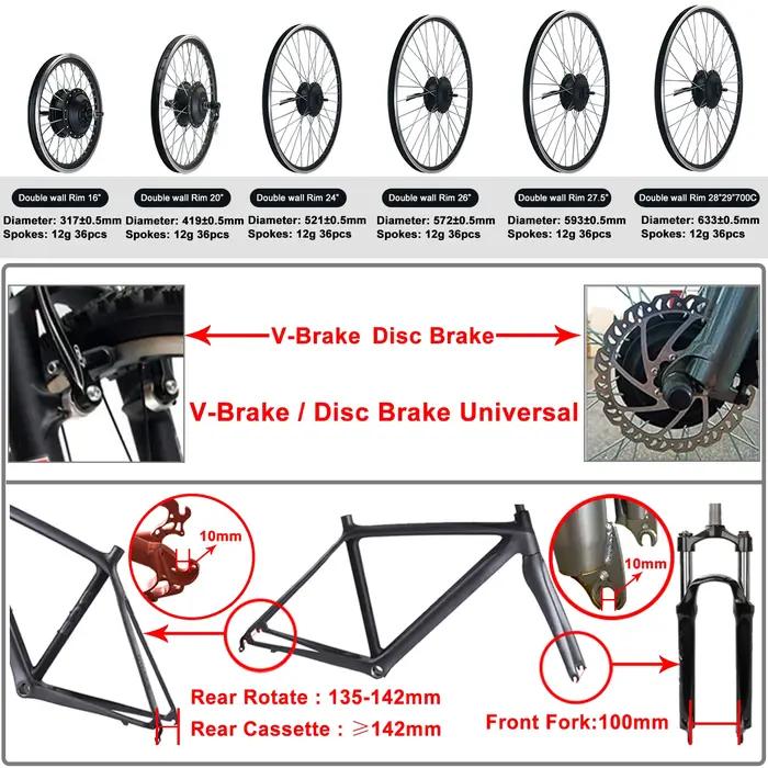 Kit de roue à moteur électrique 36V 48V 500W pour vélo avant transformation en vélo électrique robuste sans balais pour déplacements silencieux et fluides