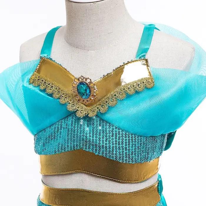 Robe lampe Aladdin pour enfants, Costume de Jasmine pour filles, princesse d'anniversaire, Cosplay,