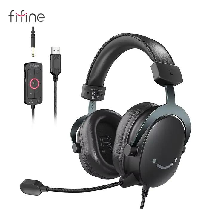 Casque FIFINE, prise 3.5mm et téléphone de sauna USB avec son surround 7.1/contrôle du volume/interrupteur muet pour PC