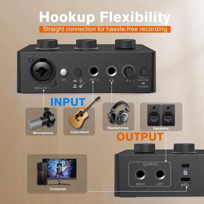 FIFINE Mélangeur de son pour microphone à condensateur avec bouton de gain, interface audio avec ali