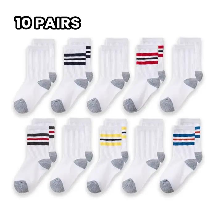 10 paires de chaussettes mi-mollet de sport pour enfants, design classique rayé et coloré, adaptées