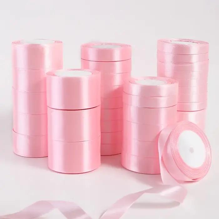 Rubans en Satin de soie rose, 22 mètres/rouleau, 6/10/15/20/25/40/50mm, pour bricolage, artisanat, n