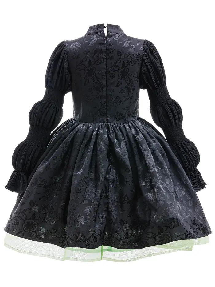 Costume de sorcière maléfique magique pour fille, robe moelleuse en maille noire, style gothique, Co