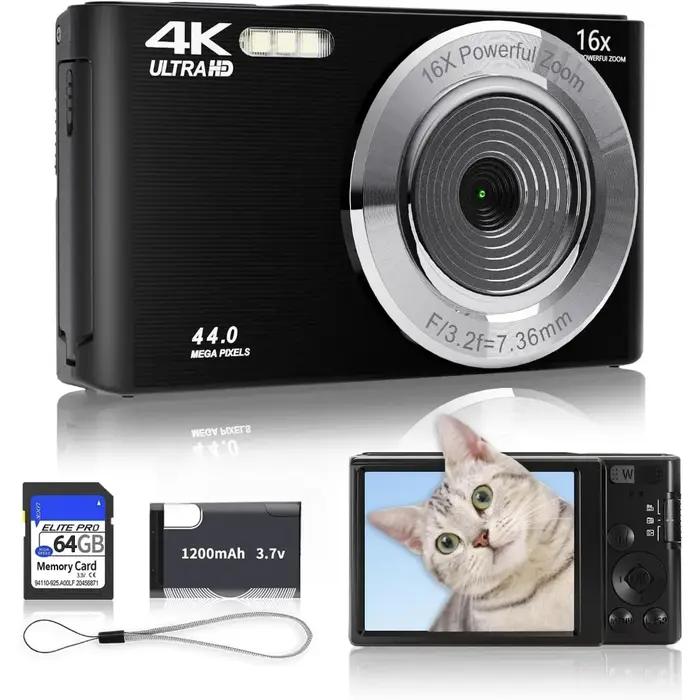 Appareil photo numérique 4K pour la photographie, n'aime numérique 16X, appareil photo compact pour