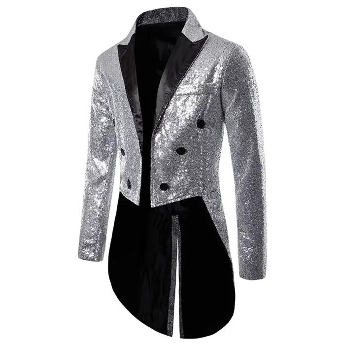 Manteau de luxe à paillettes brillantes pour hommes, Costume de cirque à revers, tenue de smoking po