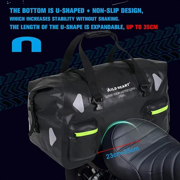 Sac de Selle Moto Étanche 70L pour Voyage et Extérieur, Sac de Rangement Sec, Sac à Dos Moto, Sac de