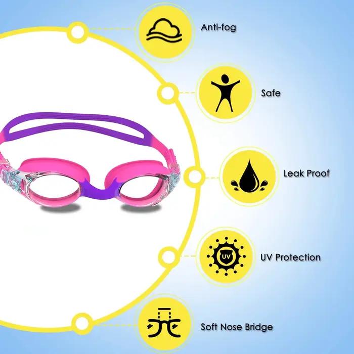 Lunettes de natation pour enfants de 3 à 14 ans, Anti-buée, Protection UV 100%, Vision claire, pas d