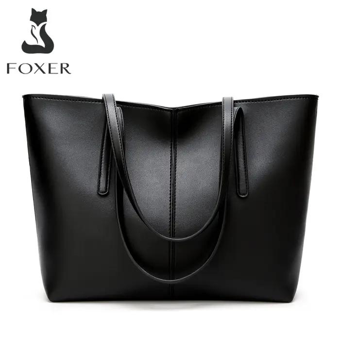 FOXER sac à bandoulière en croûte de cuir pour femmes Simple grande capacité fourre-tout dame classi