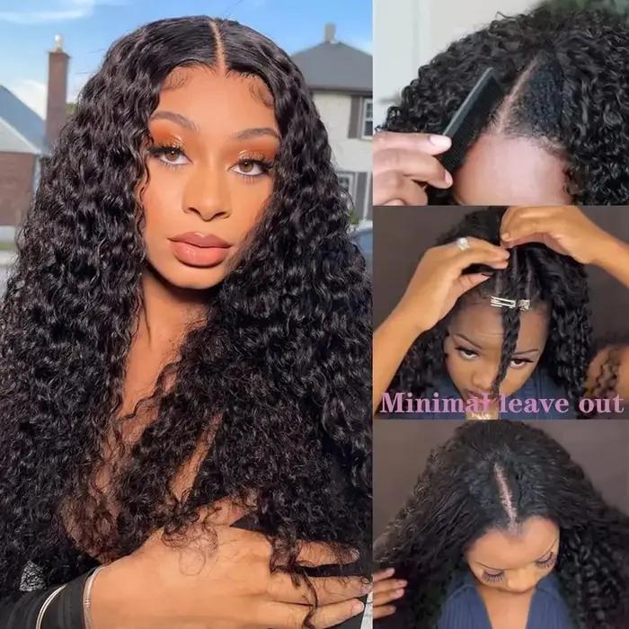 Perruque V-Part améliorée, bouclée crépue, facile à poser, brésilienne, 32 pouces, couleur naturelle