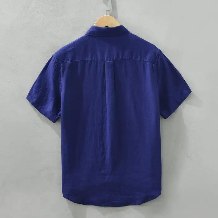 Chemise en Lin à Manches Courtes pour Homme, Vêtement Respirant, Décontracté, Artistique, Solide, po
