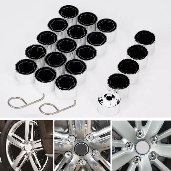 1 jeu d'écrous de roue chromés de 17mm, moyeu de roue en alliage d'aluminium, couvercle de gros boul