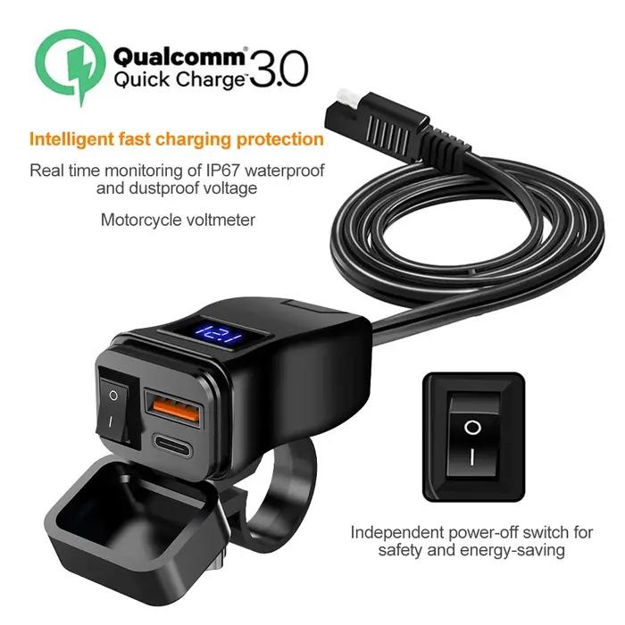 PD QC3.0 – chargeur cellulaire rapide USB pour moto, connecteur de prise de Port de Type C étanche a