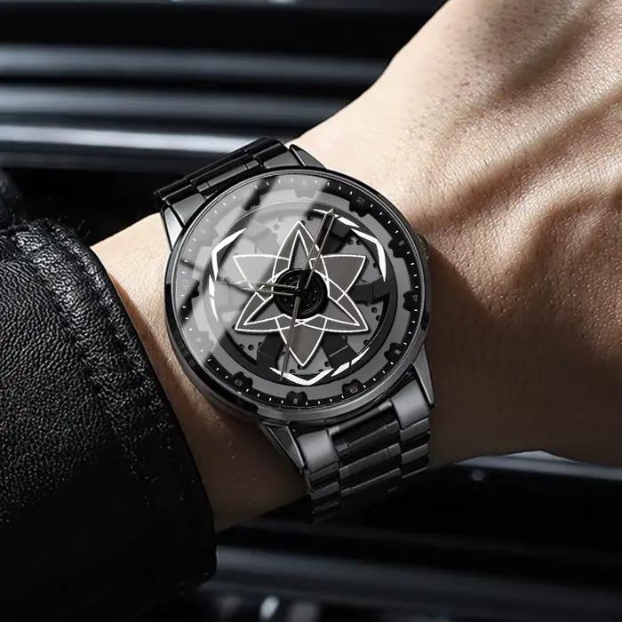 2025 nouvelle montre voiture série créative rotatif mouvement à Quartz sport Style noir en acier ino