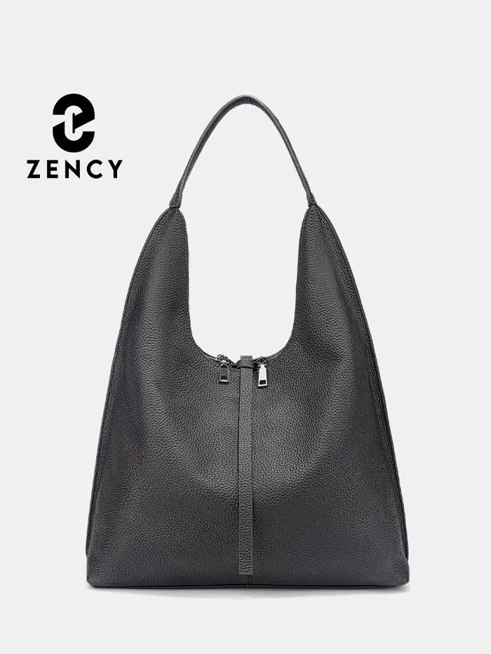 Zency – sac Hobo à bandoulière en cuir véritable pour femme, sac de Shopping de grande capacité en c