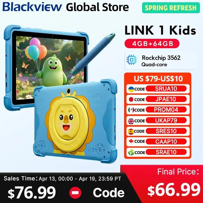 Tablette pour enfants Blackview LINK 1, écran HD IPS de 8,68 pouces, 4 Go de RAM, 64 Go de stockage,