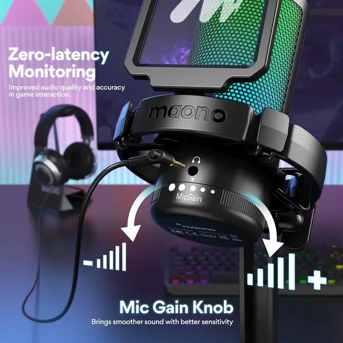 Microphone de jeu Maono DGM20, microphone USB à condensateur, micro de jeu RGB avec logiciel de rédu