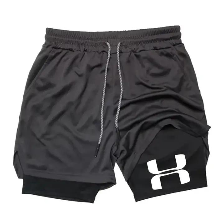 Shorts de course pour hommes 2-en-1, double couche, séchage rapide, pour la gym, le fitness, l'entra