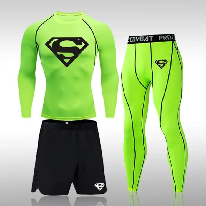 Ensemble de compression MMA pour homme, t-shirt long et serré, survêtement, pantalon d'entraînement,