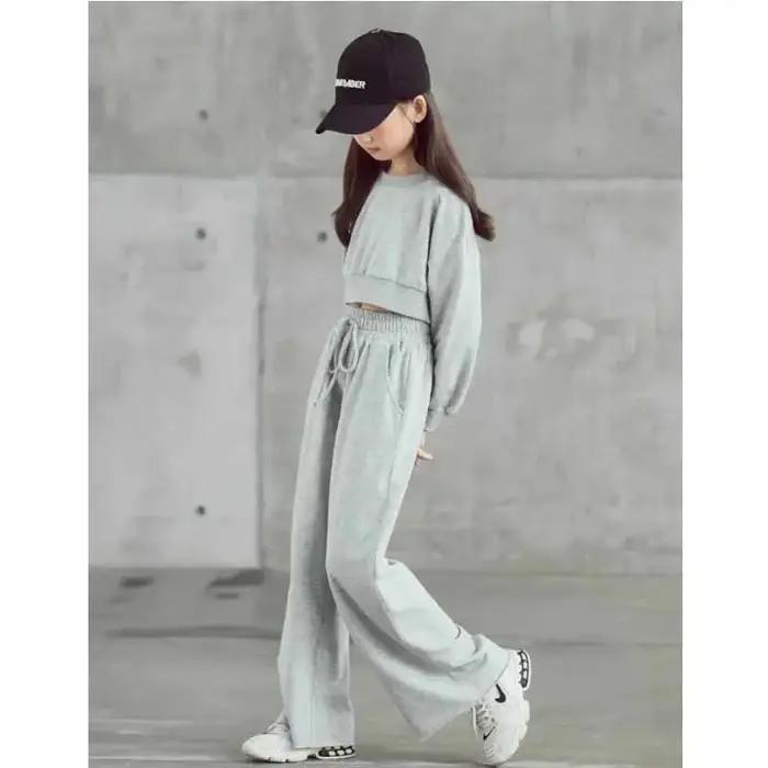 Ensemble de couleur unie pour filles, pull court à manches longues et pantalon, 2 pièces, nouvelle m