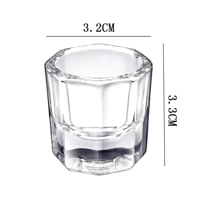 Tasse à ongles en verre de cristal, acrylique transparent, petite poudre octogonale, tasse à ongles