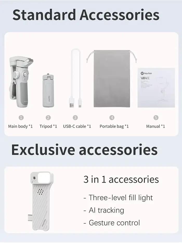 FeiyuTech VB4 Kit Smartphone Stabilisateur Suivi du Visage Lumière de Remplissage 3 Axes Téléphone C