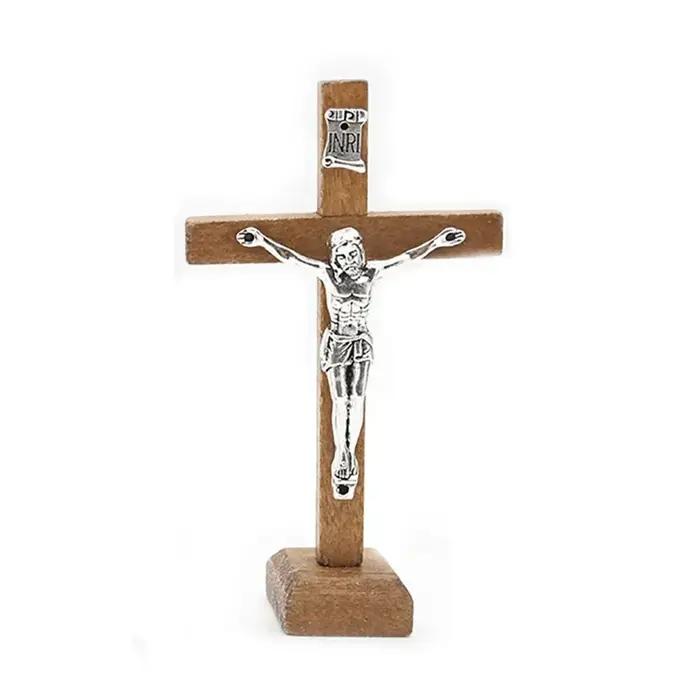 Croix de jésus catholique en bois avec support, Vintage, religieux, chrétien, Crucifix sur pied, éta