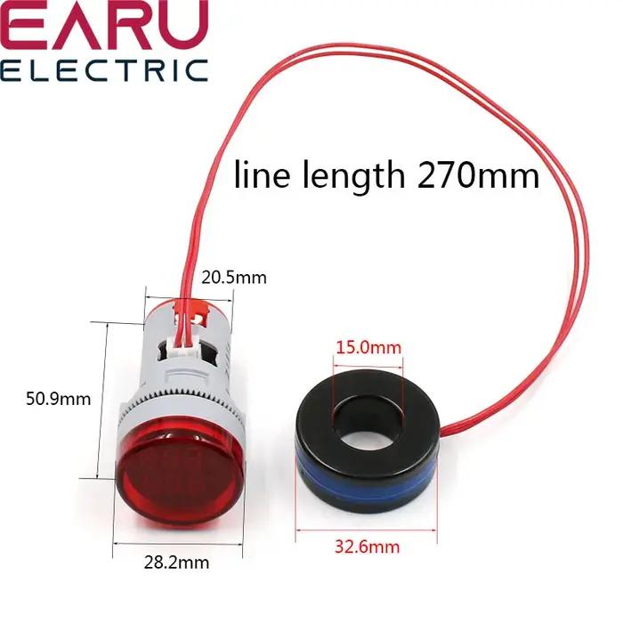 Mini Voltmètre Numérique Rond de 22mm, AC 20-500V, 0-100A, Ampèremètre, Testeur de Tension, Indicate