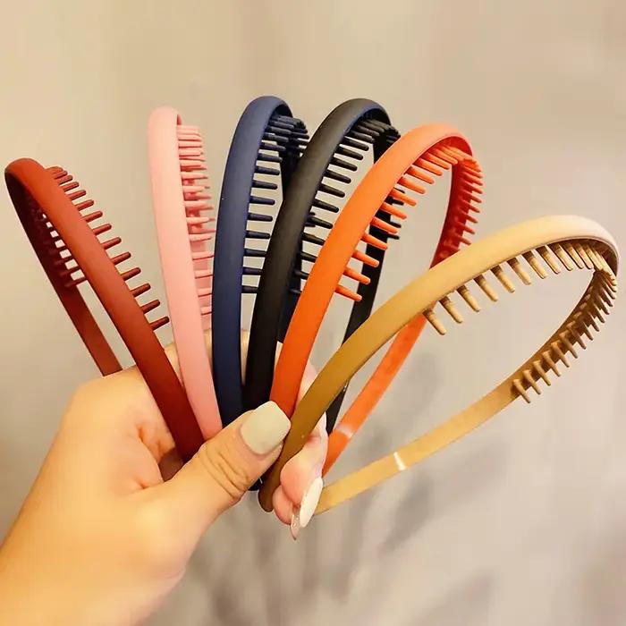 Serre-têtes colorés mats à dents pour femmes, bandeaux de finition pour cheveux rebelles, accessoire