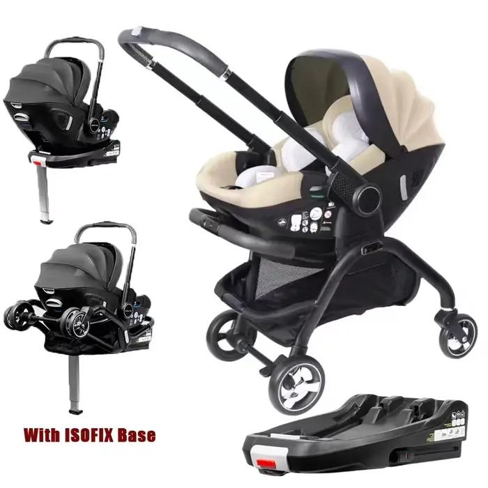 Poussette multifonctionnelle 4-en-1, siège auto pour enfant avec base ISOFIX, poussette portable, po