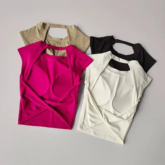 Soutien-gorge de sport push-up pour femmes, t-shirts sexy, beauté du dos, fitness, yoga, vêtements d