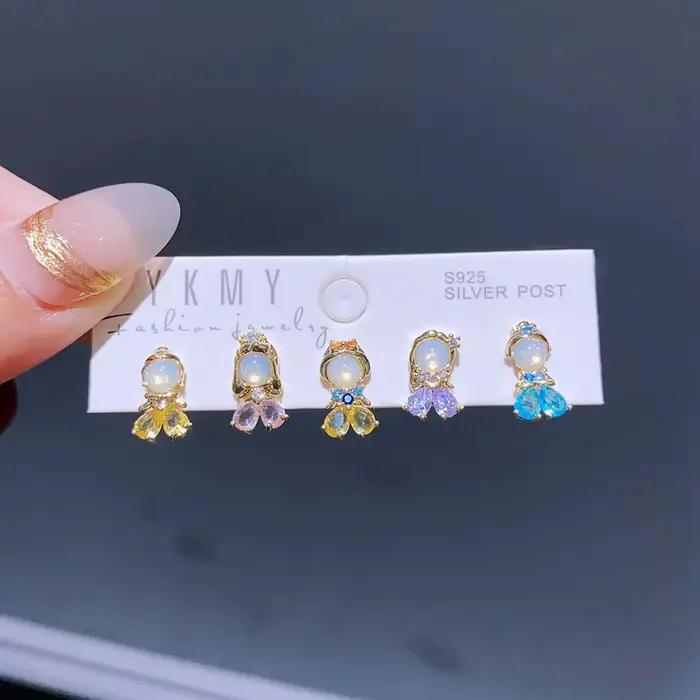 Boucles d'oreilles mixtes en cristal de Zircon coloré, 5 pièces/ensemble, conte de fées, pour femmes
