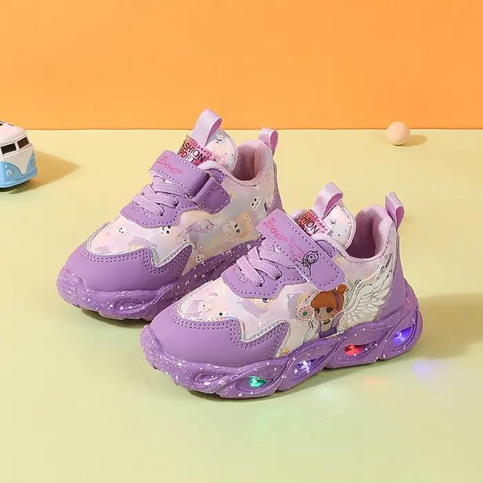 Nouvelles baskets LED 2026 pour enfants, chaussures de princesse mignonnes à motif de dessin animé p