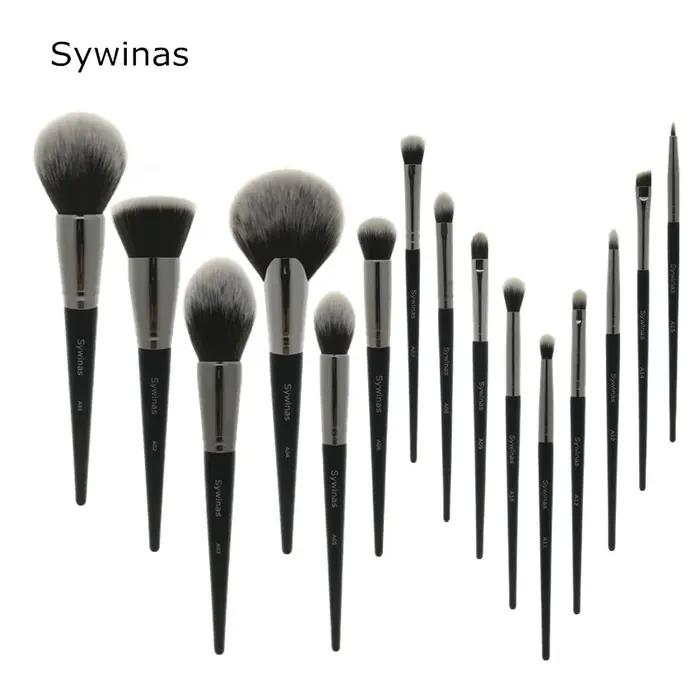 Sywinas-Kit de pinceaux de maquillage professionnels, poils synthétiques naturels noirs outils de ha
