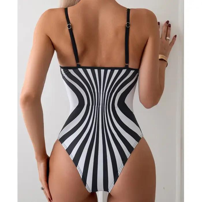 Été rayé Sexy une pièce maillots de bain fermé femmes maillots de bain Push Up vêtements de natation