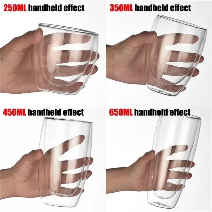 Tasse en verre Borosilicate à Double paroi, résistante à la chaleur, pour thé, lait, jus, café, eau,