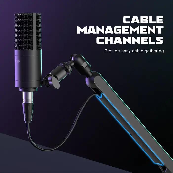 FIFINE – support de Microphone à bras bas profil réglable, avec gestion des câbles/support de bureau