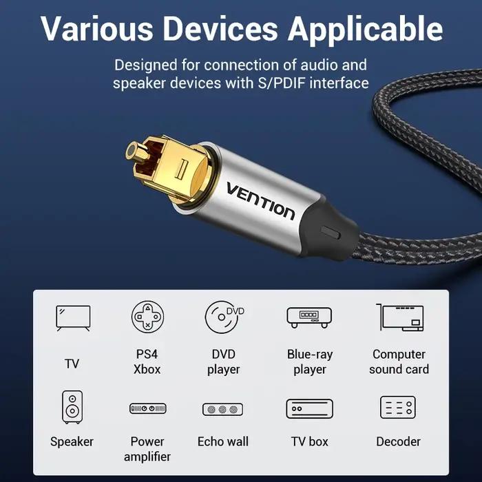 Vention câble Audio optique numérique Toslink SPDIF câble Coaxial 1m 2m pour amplificateurs Blu-ray