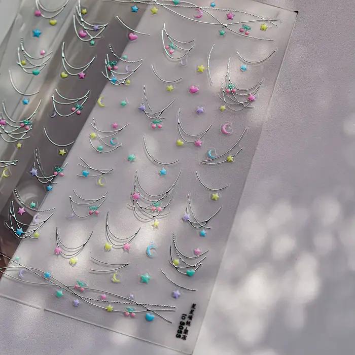 Bulles d'eau irisées étoiles brillantes colorées 5D Nail Art autocollants rêveur goutte d'eau auto-a