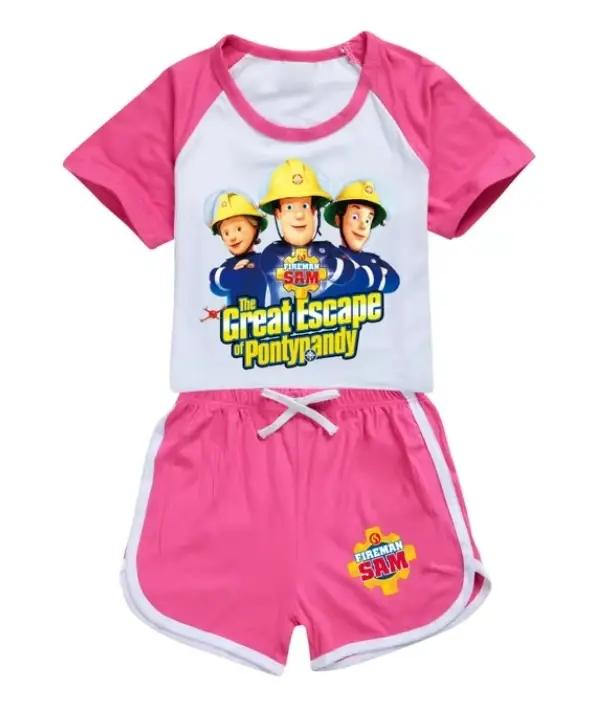 Survêtement Sam le Pompier à manches courtes pour enfants, tenue d'été pour garçons et filles, ensemble sportif pour les jours de jeu et les aventures spontanées
